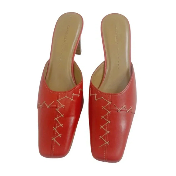 Vintage Danelle Red Leather Stitched Heels Women's Size 8.5 - Picture 2 of 9